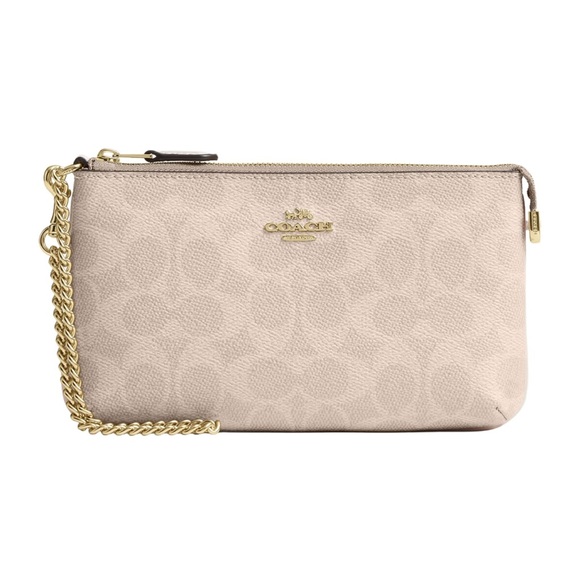 Coach Beige Large Wristlet with Gold Chain